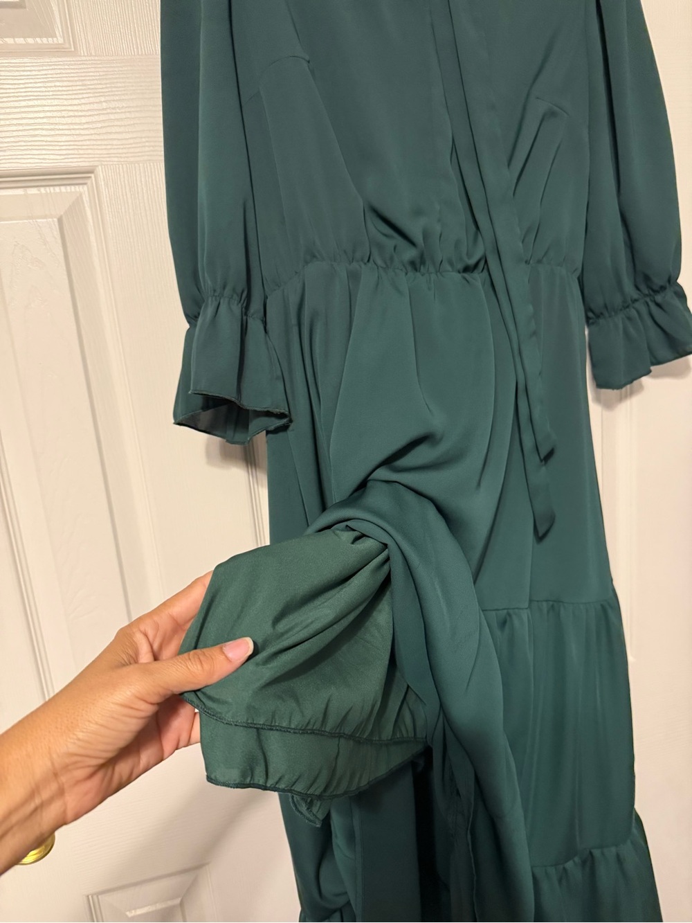 Women's Deep Teal Tiered Maxi Dress with Tie Neck - Picture 7 of 8
